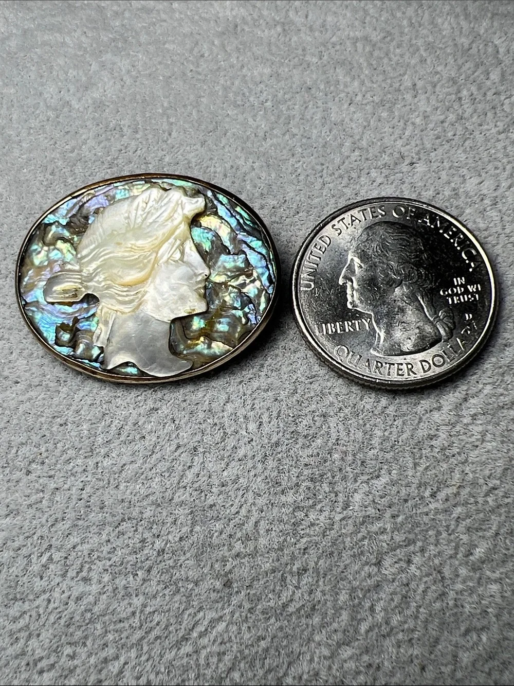 10K Solid Gold Cameo Abalone & Mother of Pearl Brooch